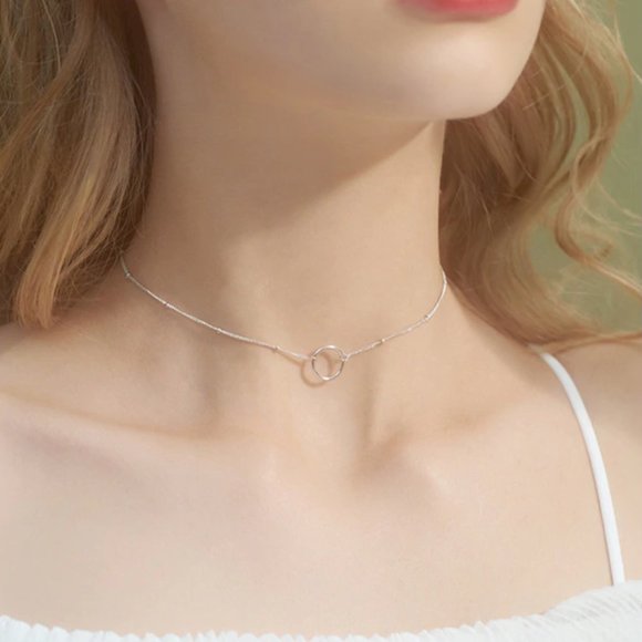 925 Sterling Silver Circle Ring Choker Necklace - Picture 10 of 16